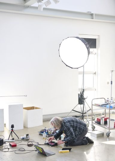Photo: Chris Freeman Peter Nagle portrait on floor with loop pedal